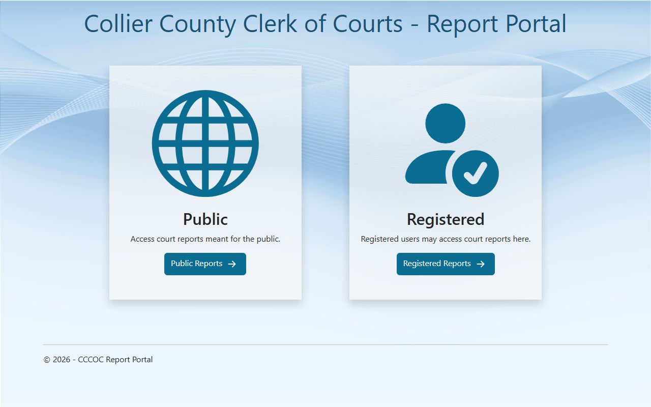 Collier County ShowCase Report Portal for court reports and docket records