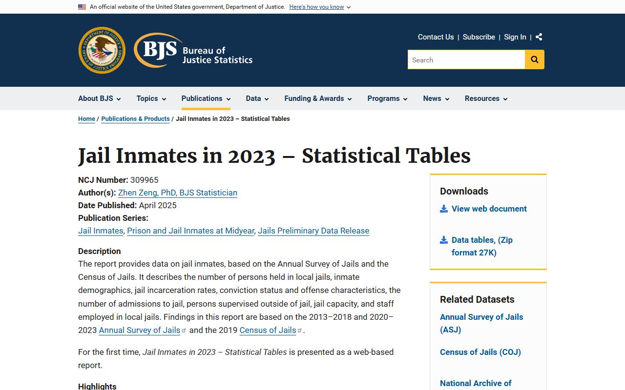 Collier County jail population trends BJS Jail Inmates 2023 statistical tables